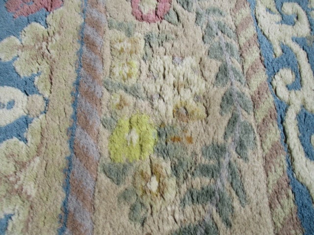Genuine Chindia All Pure Wool Pile Hand Woven Blue/Ivory Border Floral Medallion Room Size Rug - 15