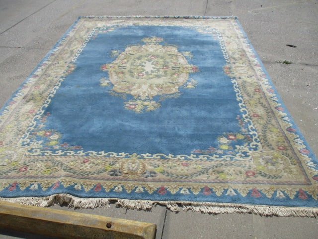 Genuine Chindia All Pure Wool Pile Hand Woven Blue/Ivory Border Floral Medallion Room Size Rug (1 of 15)