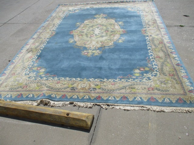 Genuine Chindia All Pure Wool Pile Hand Woven Blue/Ivory Border Floral Medallion Room Size Rug - 4