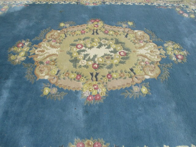 Genuine Chindia All Pure Wool Pile Hand Woven Blue/Ivory Border Floral Medallion Room Size Rug - 5