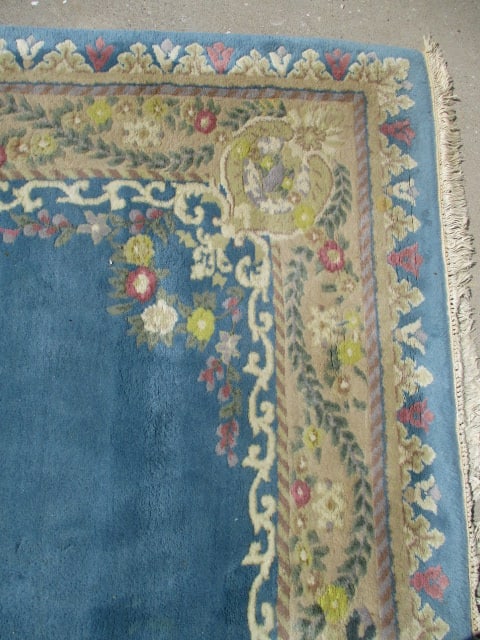 Genuine Chindia All Pure Wool Pile Hand Woven Blue/Ivory Border Floral Medallion Room Size Rug - 6