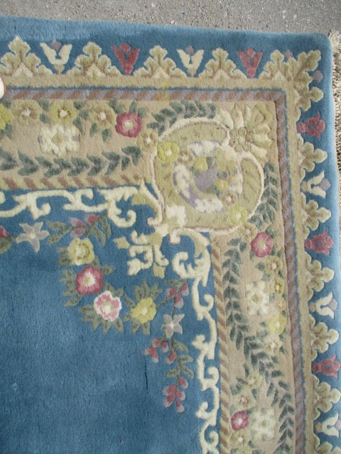 Genuine Chindia All Pure Wool Pile Hand Woven Blue/Ivory Border Floral Medallion Room Size Rug - 7