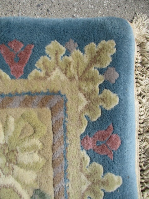 Genuine Chindia All Pure Wool Pile Hand Woven Blue/Ivory Border Floral Medallion Room Size Rug - 8