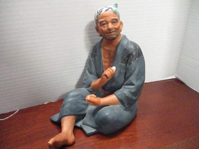 Vintage Hakata Urasaki Fisherman Doll: 9"h, missing net