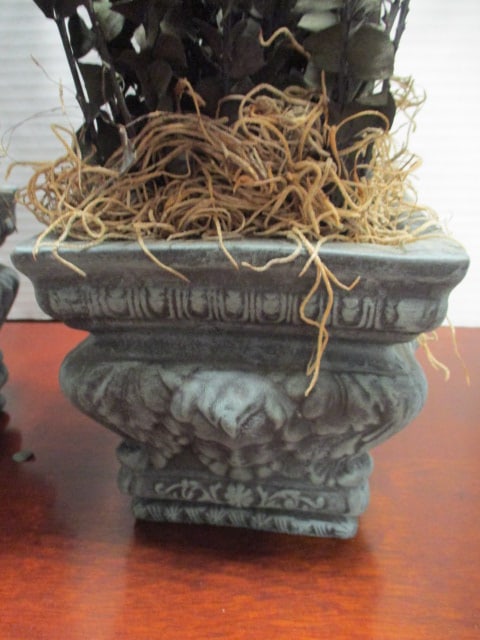 Pair of Decorative Faux Stone Planters with Artificial Eucalyptus Foliage - 2