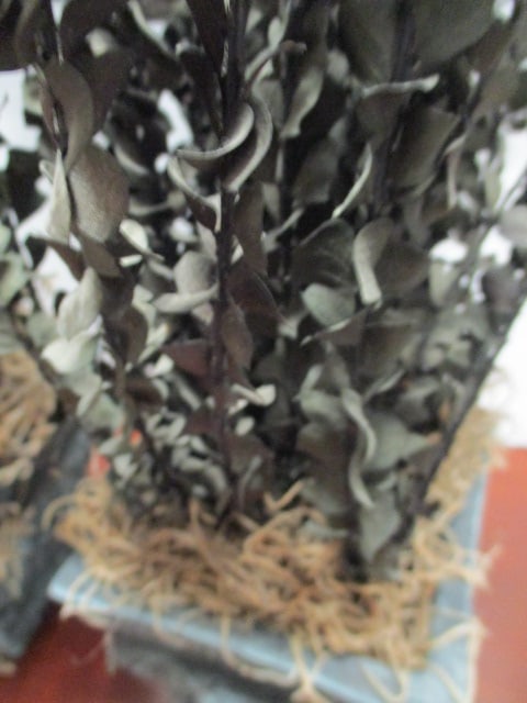 Pair of Decorative Faux Stone Planters with Artificial Eucalyptus Foliage - 3