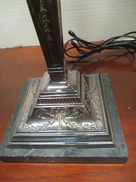 Pair of Topazio Portugal Neoclassical Style Silverplate Candlestick Lamps with Black Marble Bases - 2