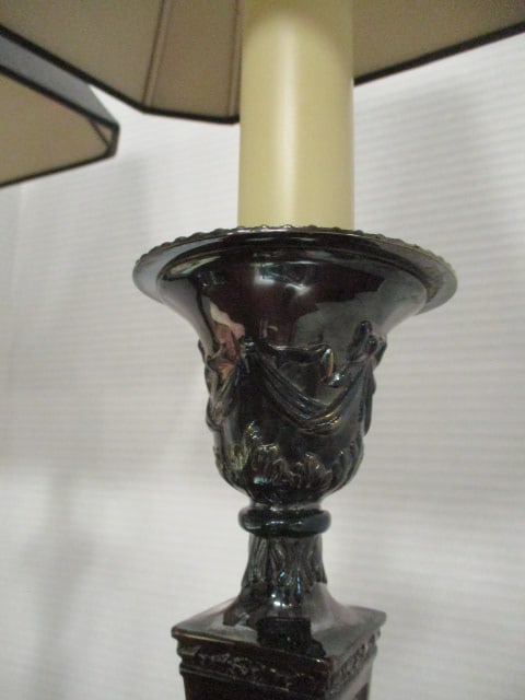 Pair of Topazio Portugal Neoclassical Style Silverplate Candlestick Lamps with Black Marble Bases - 4