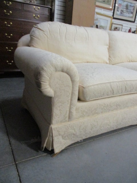 Ivory Demask Upholstered Rolled Arm Sofa with Pillows - 3