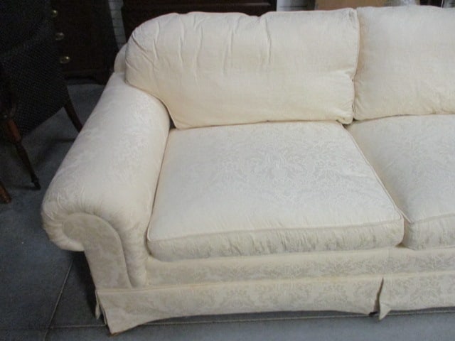 Ivory Demask Upholstered Rolled Arm Sofa with Pillows - 4