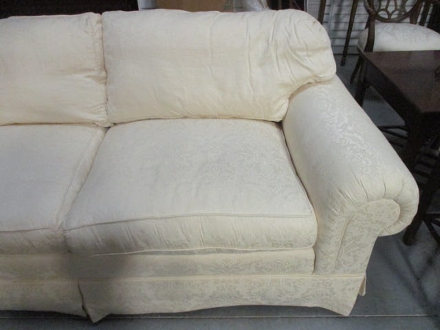 Ivory Demask Upholstered Rolled Arm Sofa with Pillows - 5