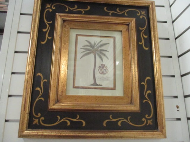 Black/Gold Framed "The Princess of Wales Royal Crest Coconut Palm Tree" Print: 17 1/2" x 19 1/2"