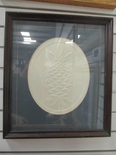 Dot Goodwin Pencil Signed Cast Paper Bas-Relief Pineapple Artwork (1 of 3)