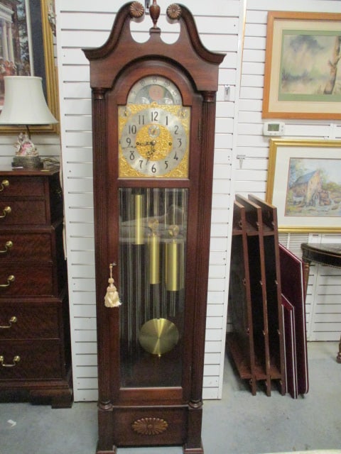Herschede Grandfather 9 Tube Mahogany Moon Dial Floor Clock (1 of 5)