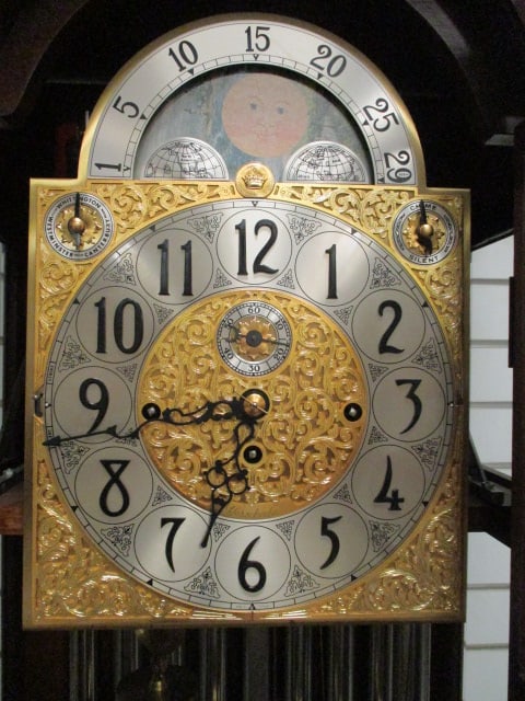 Herschede Grandfather 9 Tube Mahogany Moon Dial Floor Clock - 2