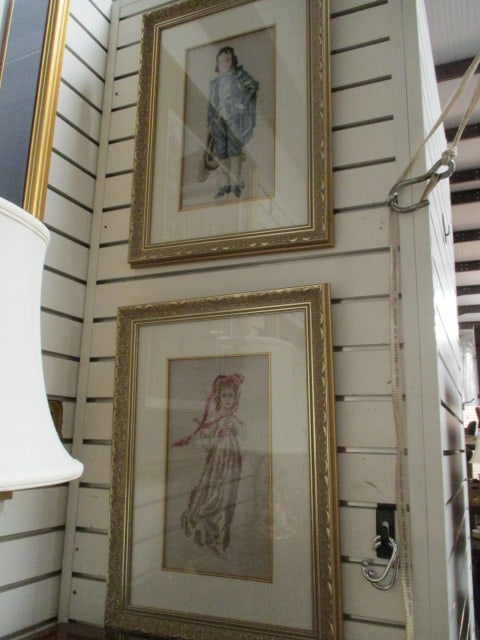 Framed and Matted "Blue Boy" and "Pinkie" Needlepoints: 15 1/2" x 21 1/4"