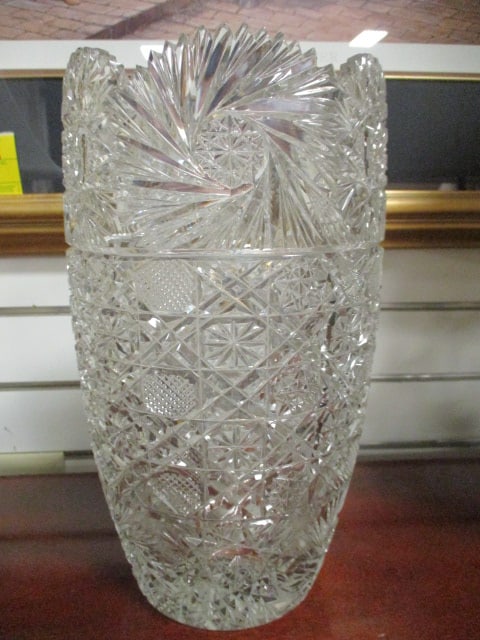 Heavy Cut Crystal Vase with Elaborate Geometric Series of Patterns (1 of 4)