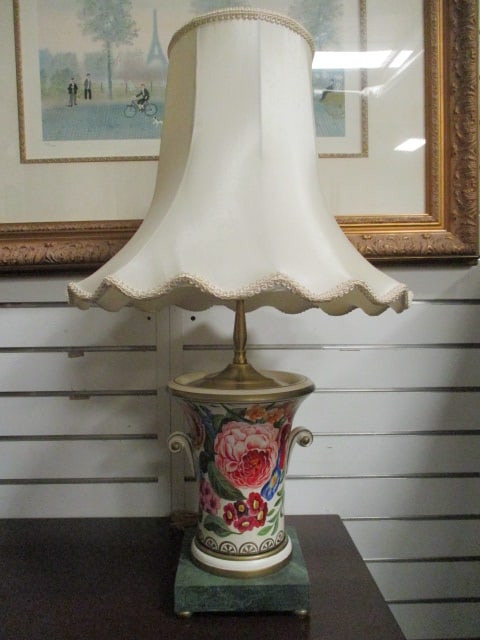 Handpainted Floral Design Ceramic Double Handle Urn Vase: 29 1/2"h, Local Pickup Only