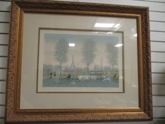 Pencil Signed Michel Delacroix "Quand La Belle Saison Est Revenue" Limited Edition Lithograph: Pencil signed in lower right corner, Limited Edition No. 163/200, Framed and Matted 37" x 31 1/4", Ornate molded gold gilt frame, Local Pickup Only