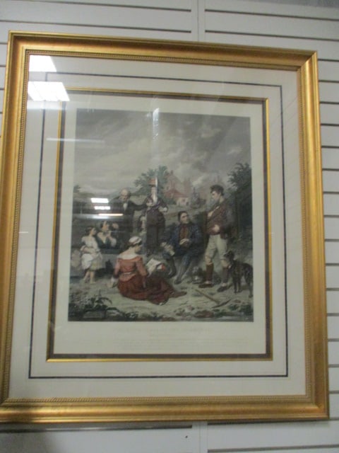"The Birth Place of the Locomotive" Lithograph of Original Etching by Holl & Mottram,: Colored by John Lucas. Framed and matted 38" x 44", Local Pickup Only