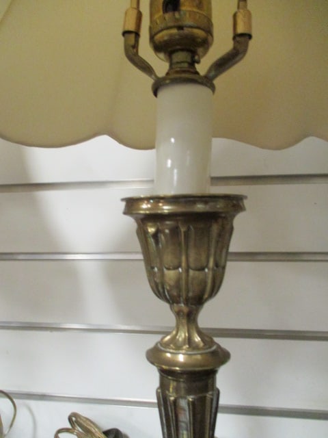 Pair of Mottahedeh Design Brass Candle Stick Lamps with Pineapple Finials - 3