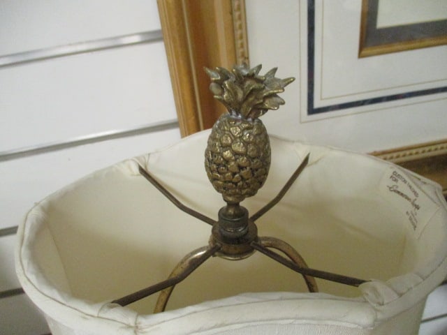 Pair of Mottahedeh Design Brass Candle Stick Lamps with Pineapple Finials - 6