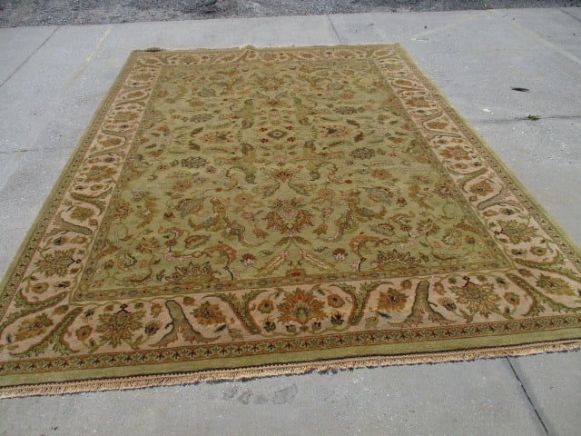 Sage Green/Beige Border Floral Hand Woven Room Size Area Rug: 107" x 148"(not including fringe), Local Pickup Only