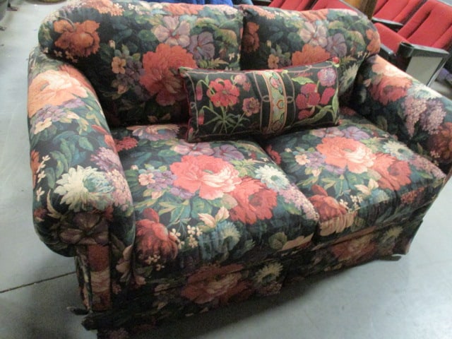 Floral Upholstered Park Place Rolled Arm Love Seat and Tapissetie Tapestry Accent Pillow (1 of 6)