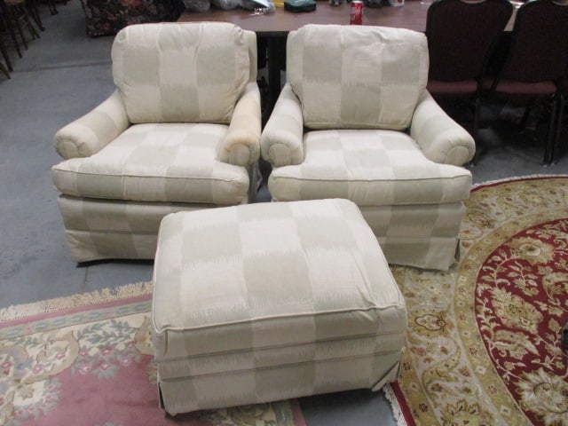 Pair of Townhouse Galleries Upholstered Armchairs and Matching Storage Ottoman (1 of 6)