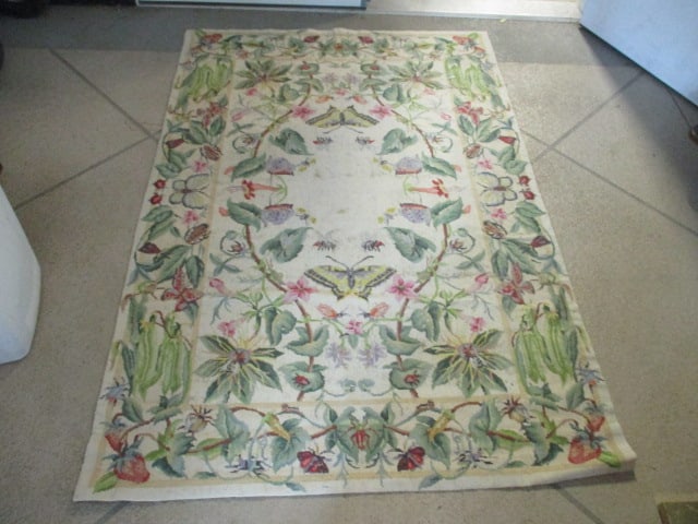 Marcella Victoriana Needlepoint "Butterfly" Area Rug: 3'-10" x 5'-9", needs spot cleaning, Local Pickup Only