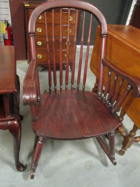 Vintage Colonial Revival Turned Spindle Back Rocker: 23 1/2"w, some scuffs and finish wear, Local Pickup Only