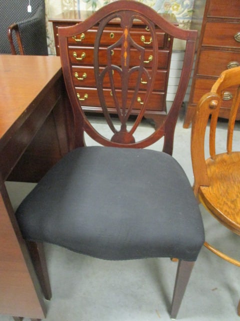 Vintage Mahogany Hepplewhite Style Shield Back Side Chair: 21"w, inlay accent in back splat, Local Pickup Only