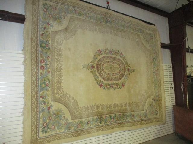 Genuine Chindia All Pure Wool Pile Hand Woven Ivory Rose Medallion Room Size Area Rug: 12' x 15', No. 7-623, Color Ivory Design 9513, Local Pickup Only