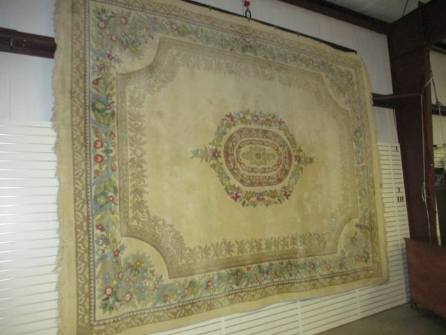 Genuine Chindia All Pure Wool Pile Hand Woven Ivory Rose Medallion Room Size Area Rug - 2