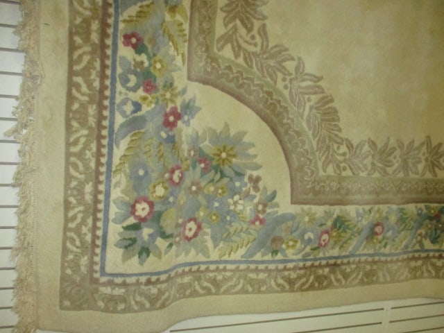 Genuine Chindia All Pure Wool Pile Hand Woven Ivory Rose Medallion Room Size Area Rug - 3