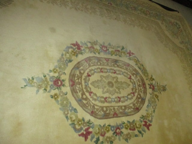 Genuine Chindia All Pure Wool Pile Hand Woven Ivory Rose Medallion Room Size Area Rug - 4