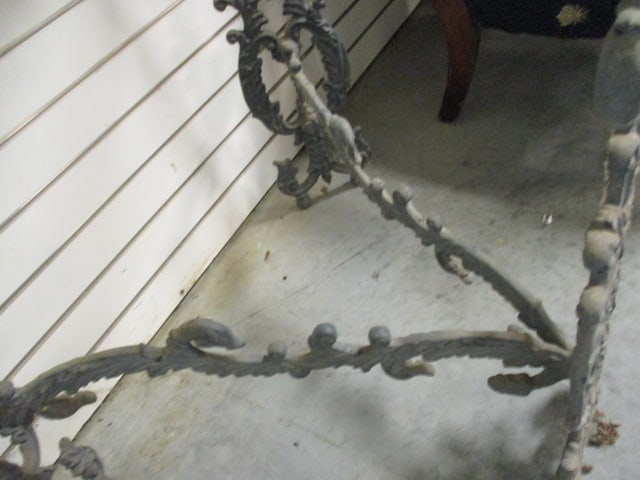 Ornate Weathered Cast Iron Demi Lune Glass Top Table - 4