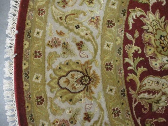 Round Burgundy/Gold-Ivory Border Hand Woven All Over Floral Design Wool Area Rug - 6
