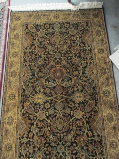 Black/Gold Border Hand Woven Wool Runner - 2