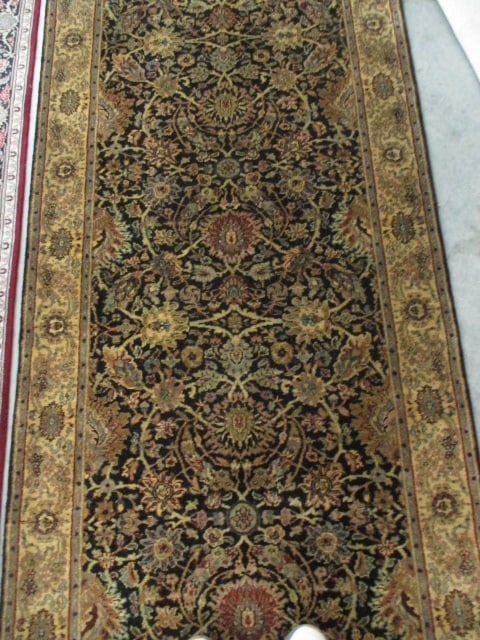 Black/Gold Border Hand Woven Wool Runner - 3