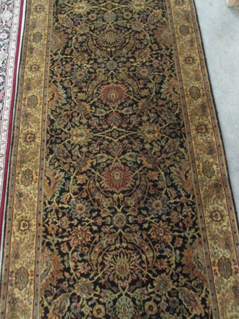 Black/Gold Border Hand Woven Wool Runner - 4