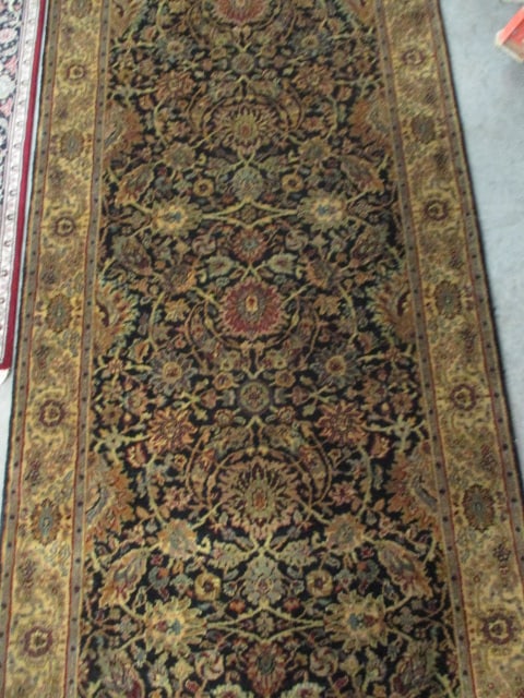 Black/Gold Border Hand Woven Wool Runner - 5