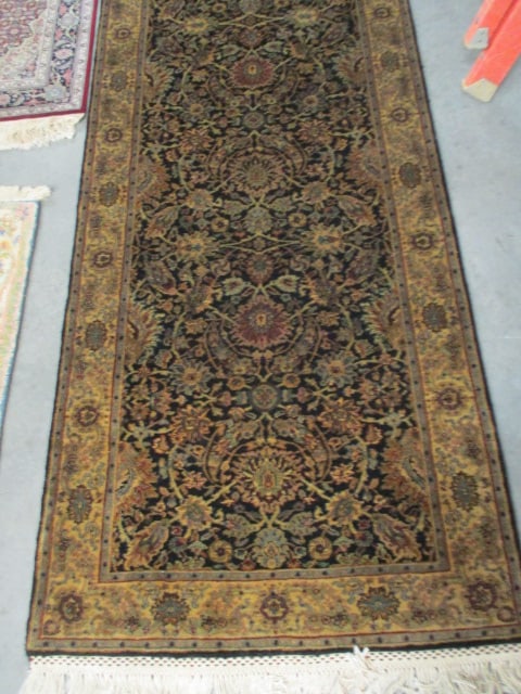 Black/Gold Border Hand Woven Wool Runner - 6