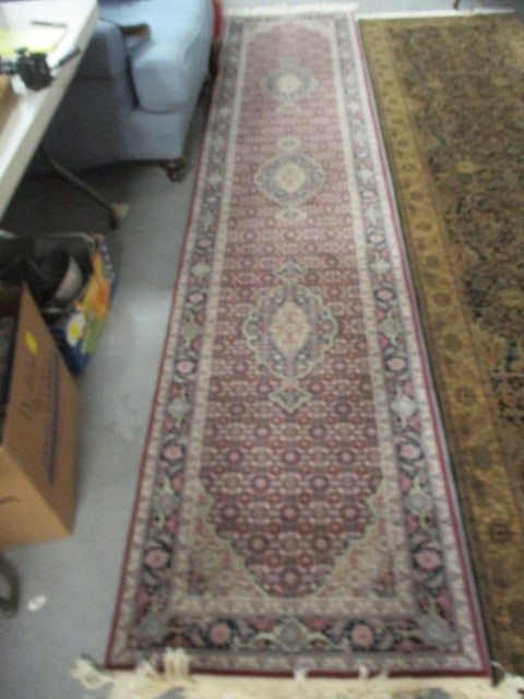 Red/Navy Border Multi Medallion Design Hand Woven Runner: 2'-7" x 12'-9", Local Pickup Only