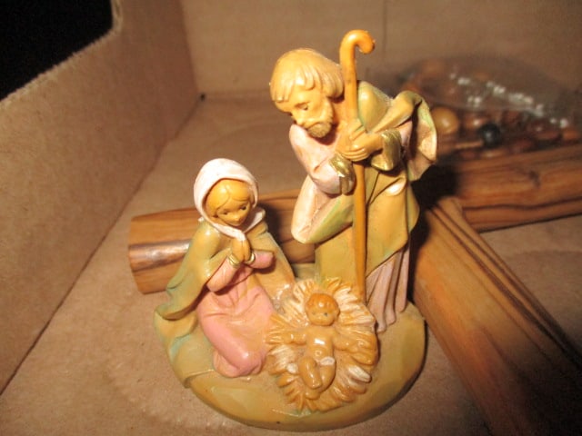 Olive Tree Cross and Rosary, 1987 Fontanini Miniature Nativity and 3 Piece Polyclay Nativity - 2