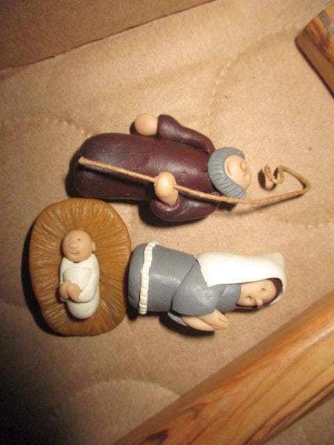 Olive Tree Cross and Rosary, 1987 Fontanini Miniature Nativity and 3 Piece Polyclay Nativity - 3