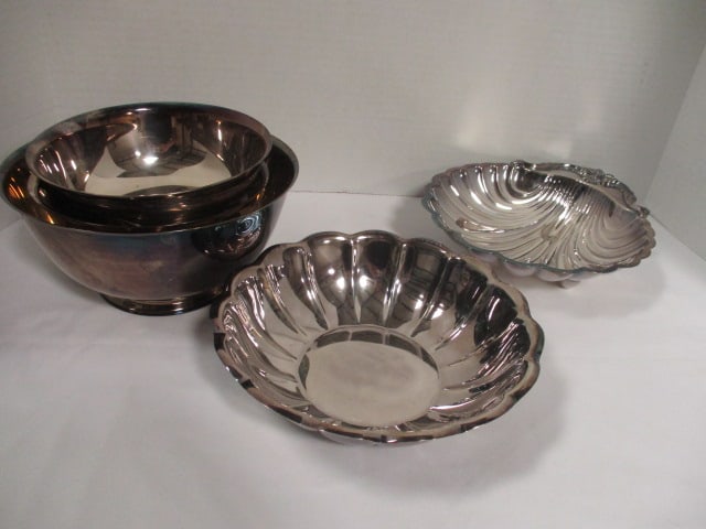 Silverplate Revere Bowls, Shell Dish and Chippendale Style Bowl (1 of 9)
