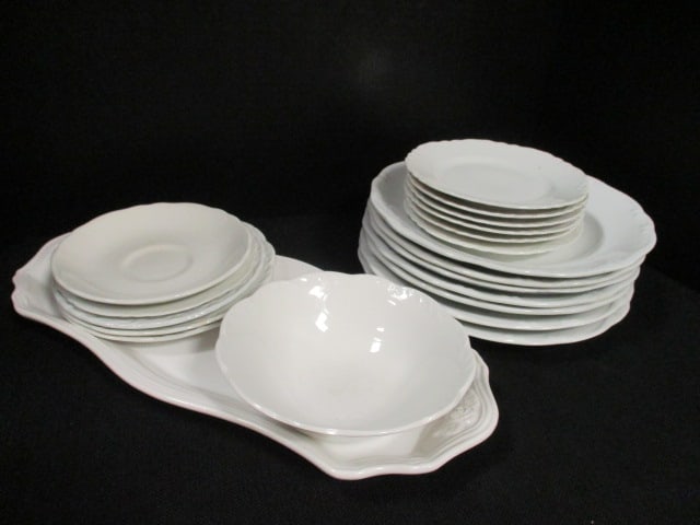 20 Pieces of White Ironstone and Bavaria Porcelain Dinnerware: few chips and hairline cracks