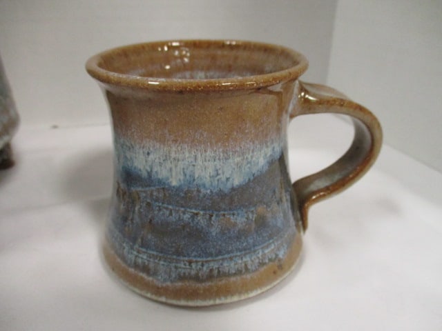 Jeff Greene Signed Studio Pottery Mugs and Footed Bean Pot - 2