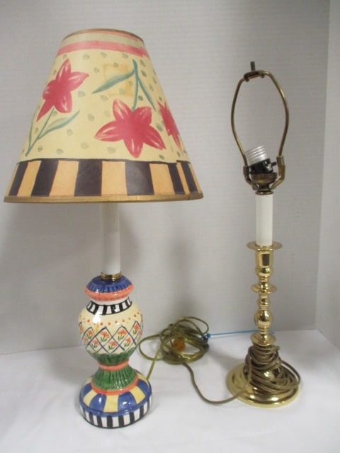 Brass Candlestick Desk Lamp and Mackenzie Child Inspired Desk Lamp: both 19"h, Local Pickup Only
